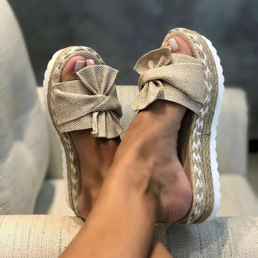 Bow Detail Platform Suede Mule Sandals