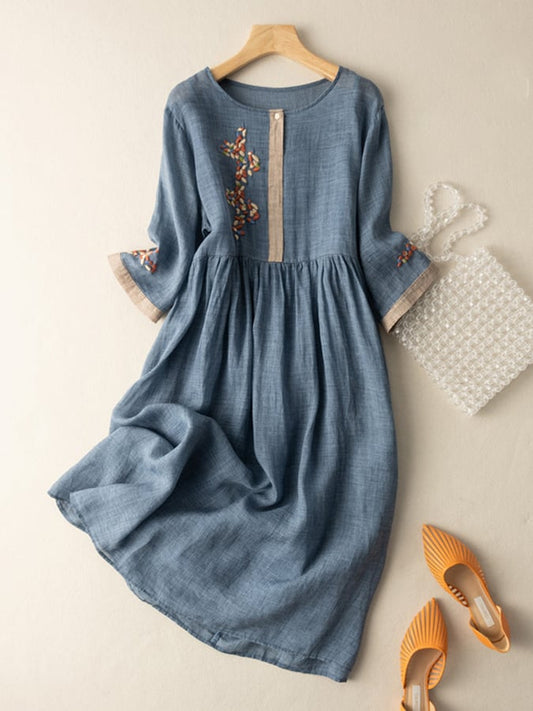 Embroidered Cotton Linen Ethnic Dress