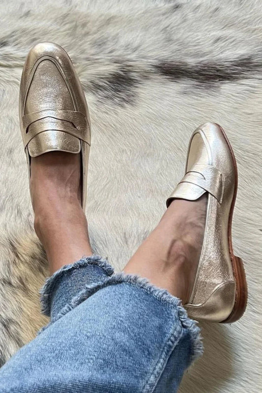 Light Gold Metallic Slip-On Loafers