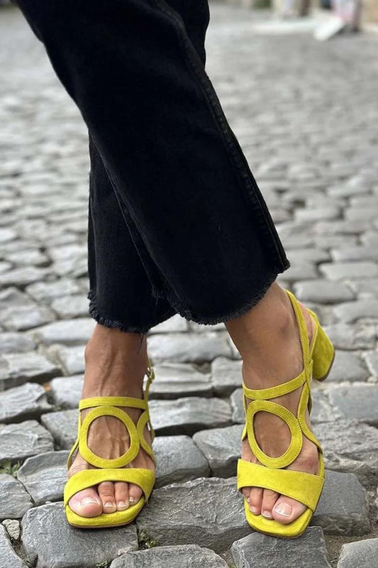 Circular Detail Heeled Summer Sandals