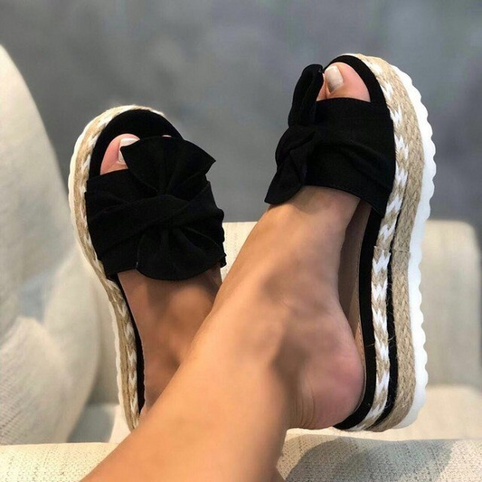 Bow Detail Platform Suede Mule Sandals