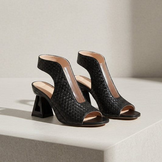 Woven Open Toe Heeled Sandals