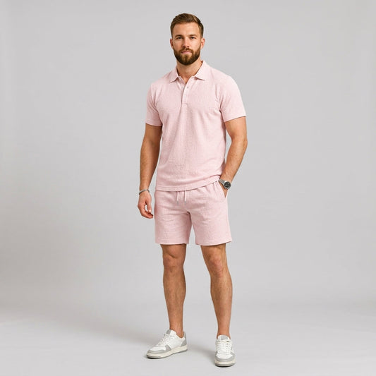 Men's Textured Short Sleeve Shirt and Shorts Set