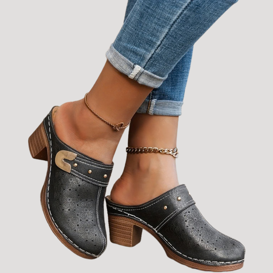 Cushioned Slip-On Heeled Clog Mules