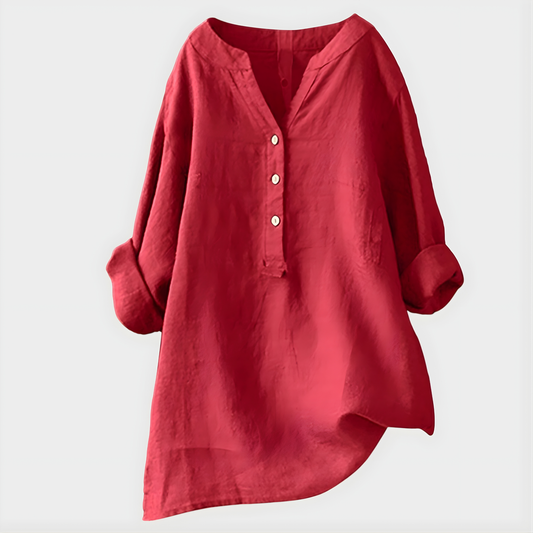 Relaxed Cotton-Linen V-Neck Blouse for Women