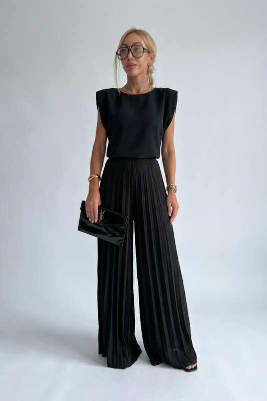 Elegant Pleated Wide Leg Jumpsuit