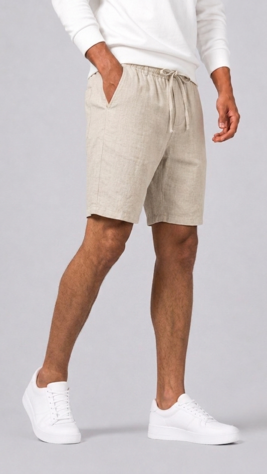 Relaxed Fit Linen Shorts With Drawcord Waist