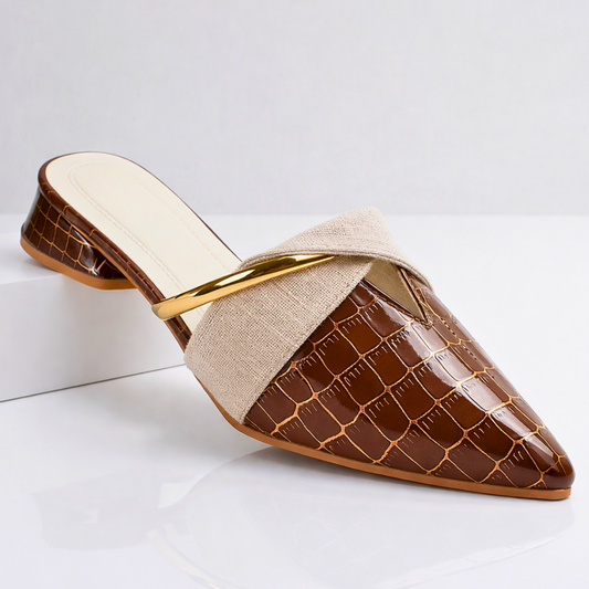 Women's Croc Embossed Pointed Toe Mules
