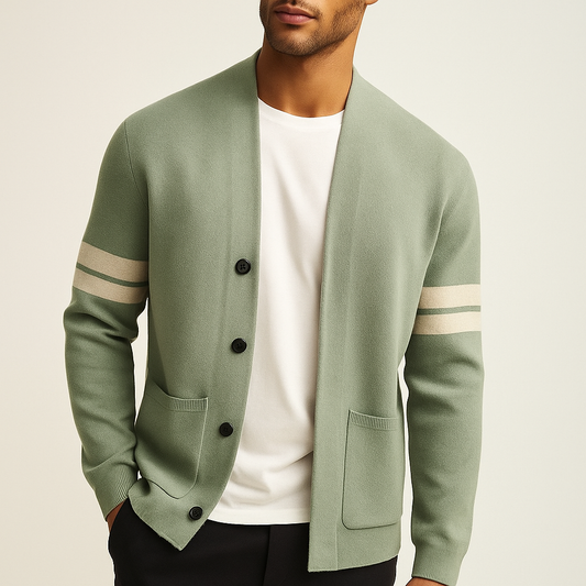 Men's Merino Wool Striped Sleeve Cardigan
