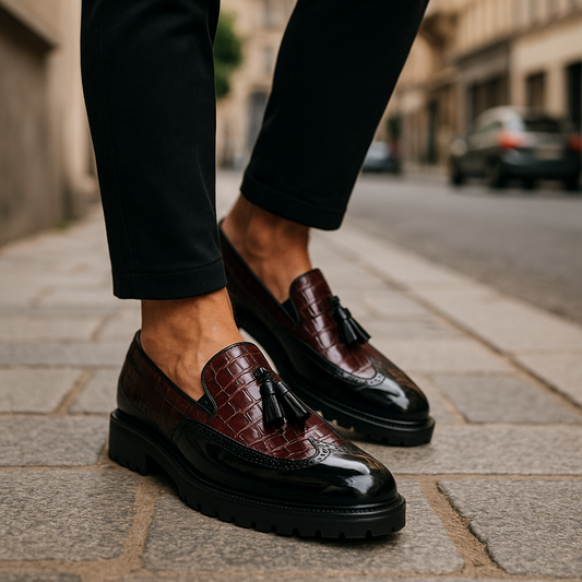 Croc Embossed Tassel Loafers For Men