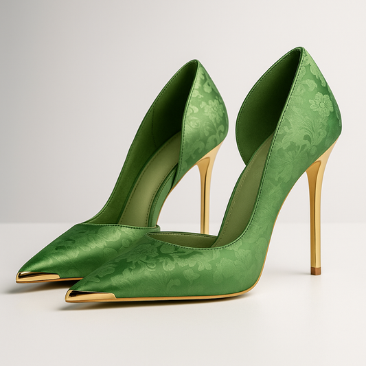 Satin Jacquard Stiletto Heels With Gold Accent
