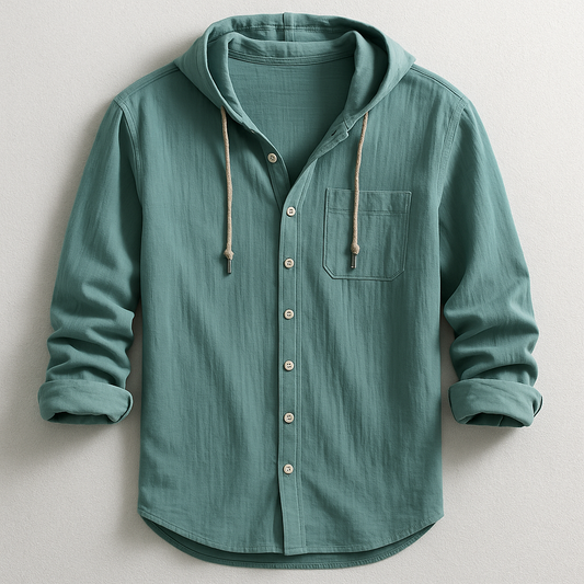 Hooded Button-Up Shirt With Chest Pocket