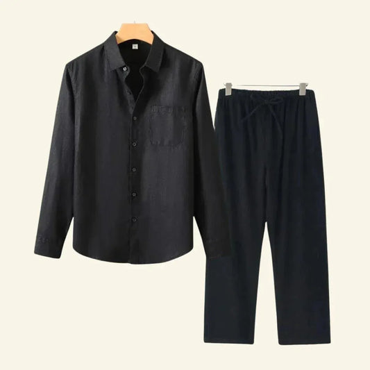Textured Linen Shirt And Trouser Two Piece Set