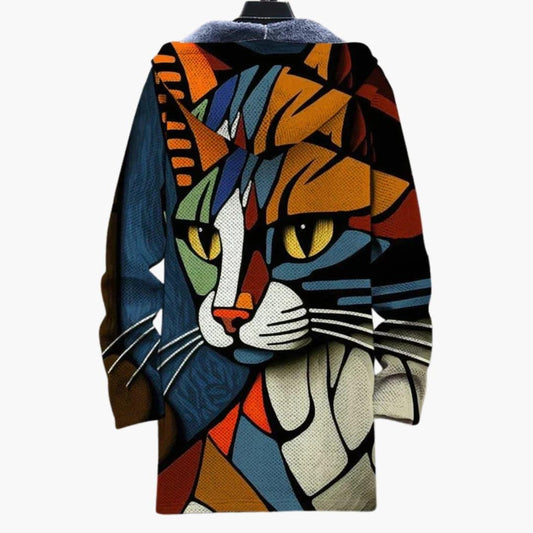 Unisex Cat Print Hooded Zip-Up Sweatshirt