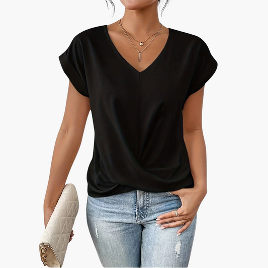 Heart Neckline Short Sleeve Cotton Blend T Shirt