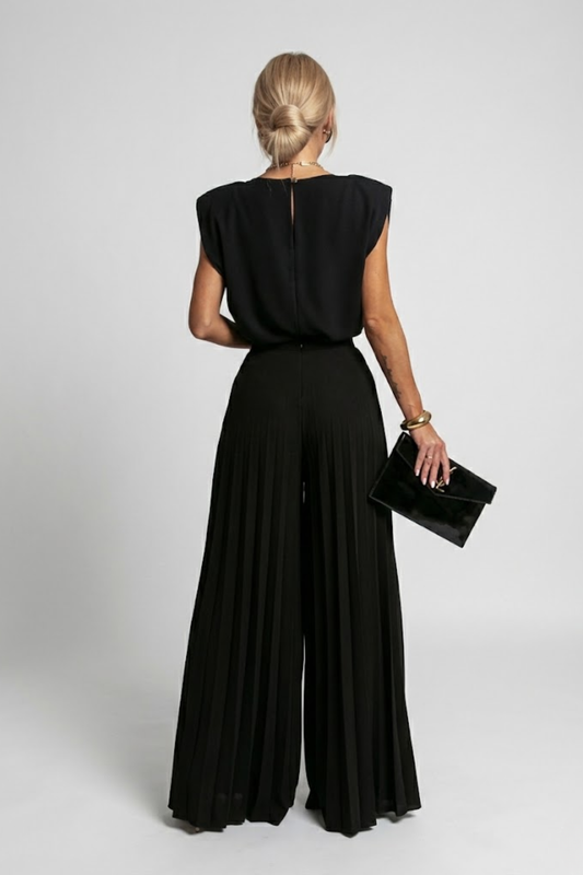 Elegant Pleated Wide Leg Jumpsuit