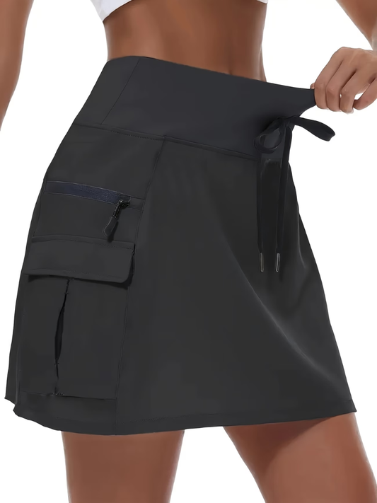 High Waist Active Skort With Zip Pocket