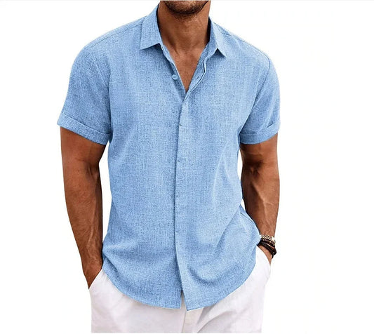 Short Sleeve Cotton Linen Blend Shirt