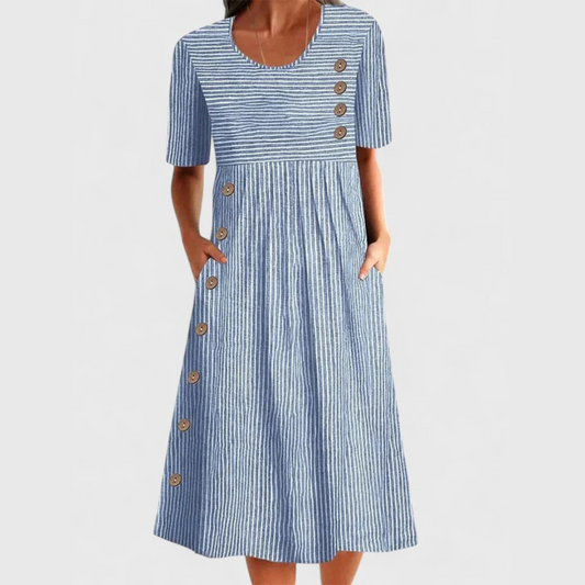 Striped Three Quarter Sleeve Midi Dress