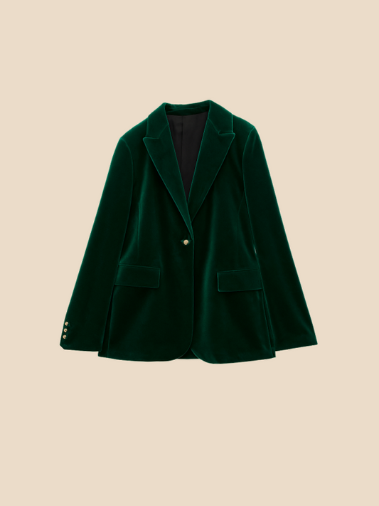 Velvet Blazer for Women - Burgundy Lapel Collar Gold Buttons - Office & Evening Wear