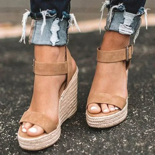 Open Toe Espadrille Wedge Sandals With Ankle Strap