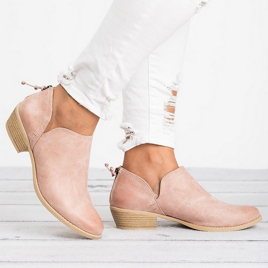 Rounded Toe Ankle Boots with Low Block Heel