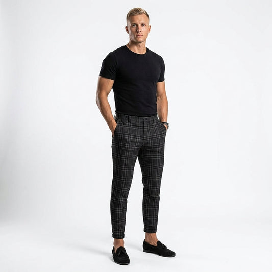 Men's Tapered Windowpane Check Trousers