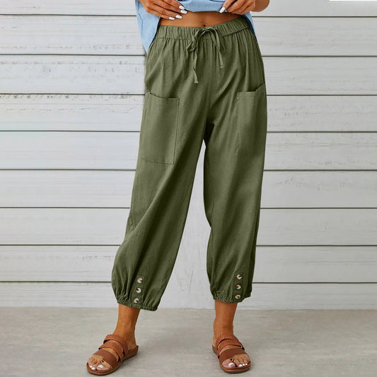 Relaxed Wide Leg Drawstring Cropped Trousers