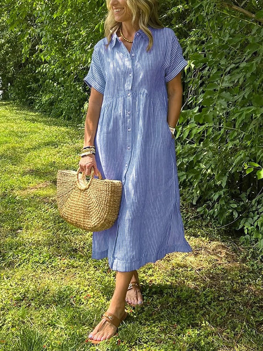 Striped Button Front Shirt Dress