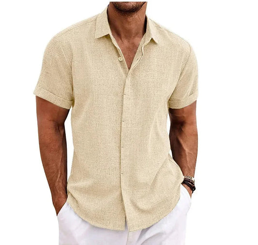 Short Sleeve Cotton Linen Blend Shirt