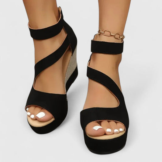 Woven Wedge Sandals With Elastic Strap Fit