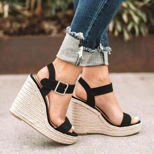 Open Toe Espadrille Wedge Sandals With Ankle Strap