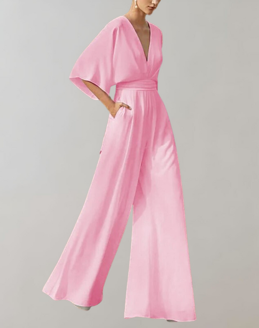 Deep V-Neck Wide-Leg Jumpsuit