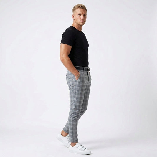 Men's Tapered Windowpane Check Trousers