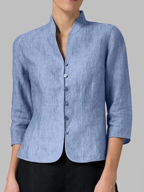 Tailored Open Front Linen Blend Blazer