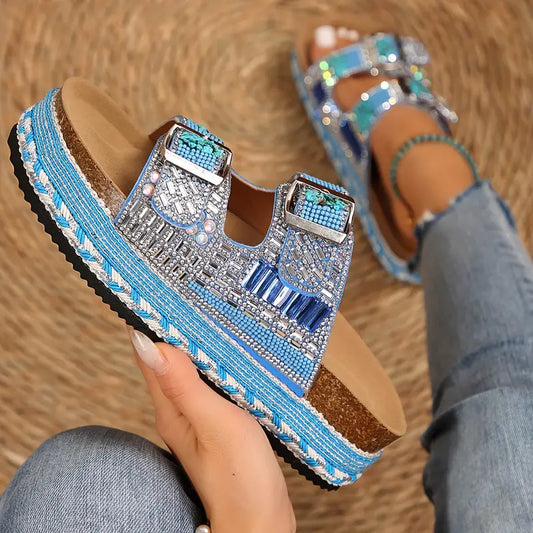Women's Rhinestone Embellished Flat Sandals