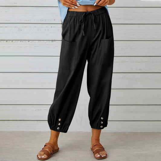 Relaxed Wide Leg Drawstring Cropped Trousers