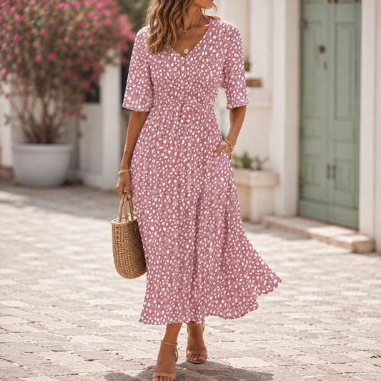 Flattering Stretch Midi Dress With Elegant Neckline