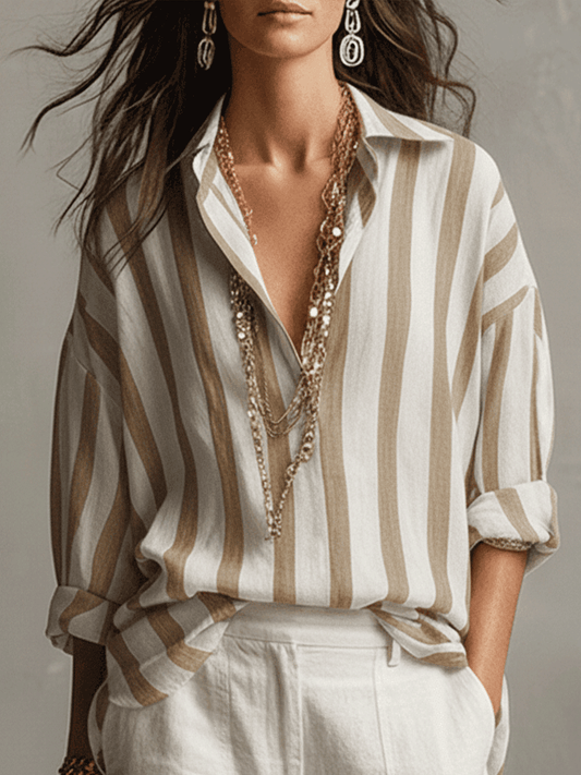 Relaxed Fit Striped Cotton Linen Blouse