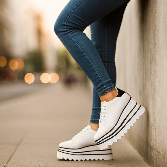 Dual Stripe Platform Sneakers With Treaded Sole