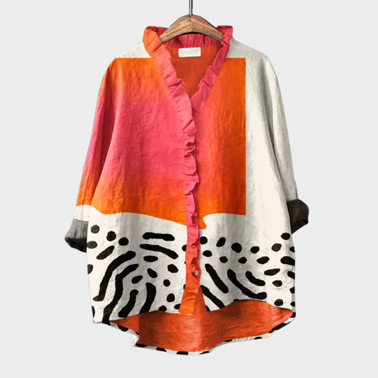 Artistic Print Long Sleeve Airy Summer Blouse