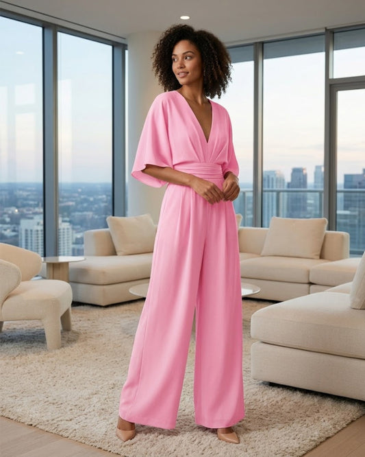 Deep V-Neck Wide-Leg Jumpsuit
