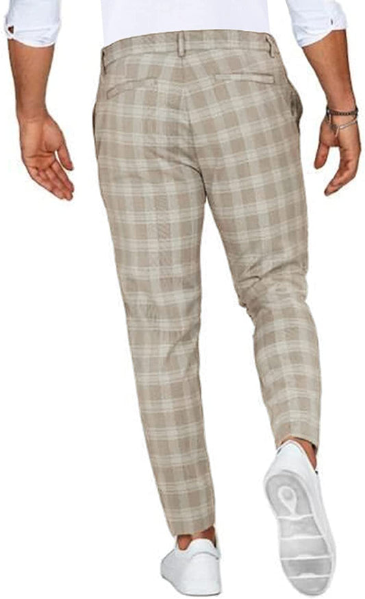 Men's Slim Fit Stretch Check Chino Trousers