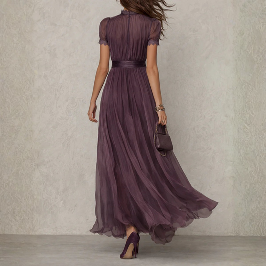Flowing Chiffon Tie Neck Maxi Dress