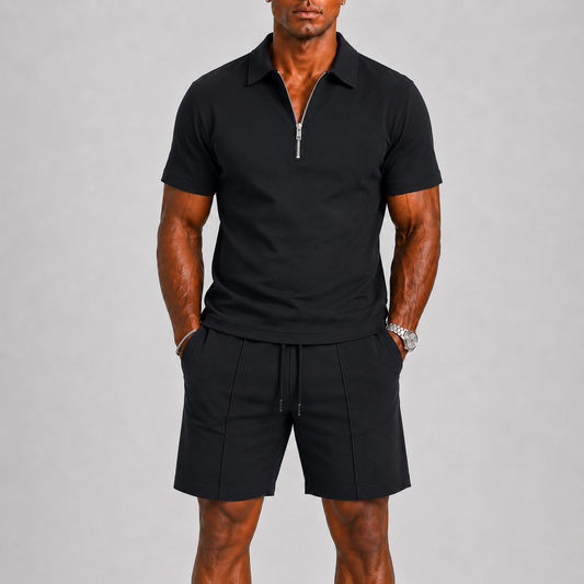 Quarter Zip Polo And Shorts Two Piece Set