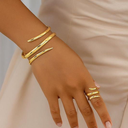 Sculptural Open Ring and Bracelet Jewellery Set
