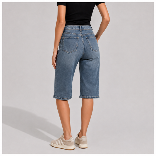 High Waisted Denim Bermuda Shorts