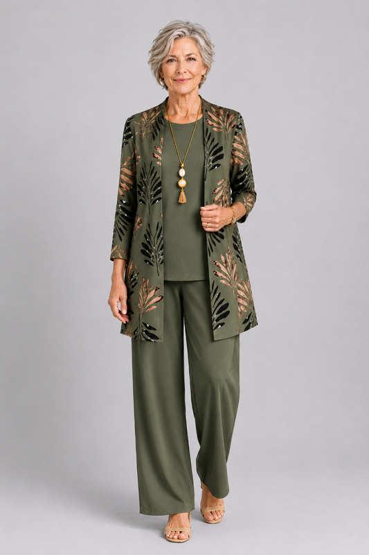 Lightweight Three Piece Cardigan And Trouser Set