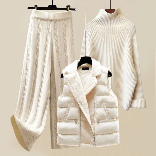 Women's Cozy Knit Three-Piece Set Sweater Pants and Vest