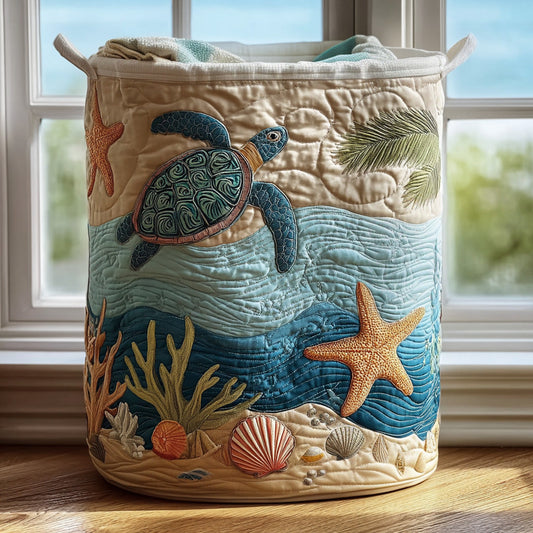 Quilted Foldable Laundry Basket with Coastal Print